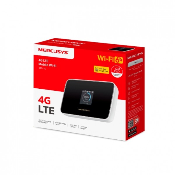 Mercusys MT115 Мобильный Wi-Fi роутер AX300 с поддержкой 4G LTE, до 287 Мбит/с на 2,4 ГГц, встроенный модем 4G LTE