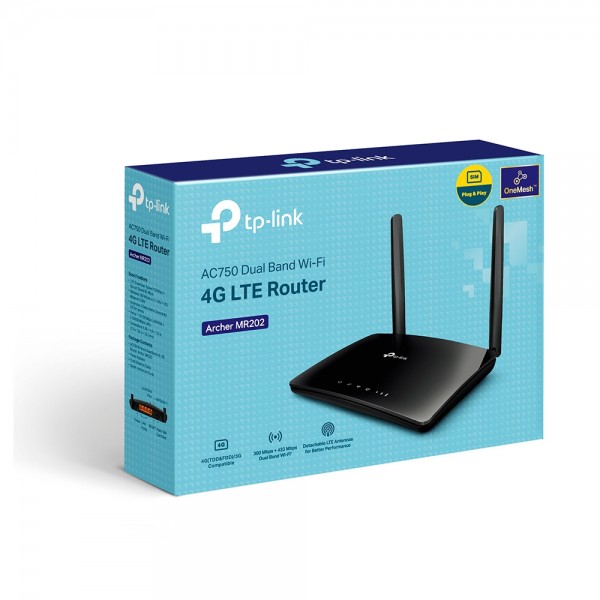 TP-Link Archer MR202 Двухдиапазонный 4G LTE Wi-Fi роутер AC750, 2,4/5 ГГц, до 733 Мбит/с