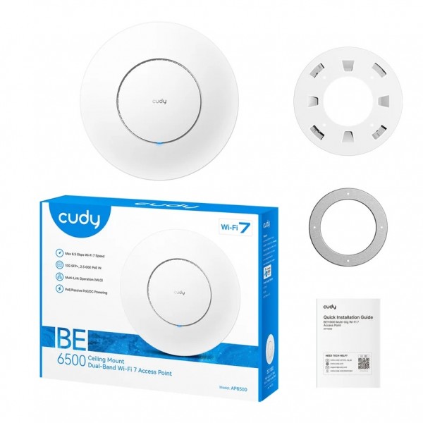 Cudy AP6500 Двухдиапазонная потолочная точка доступа Wi-Fi 7 BE6500, 2,4/5 ГГц, до 6448 Мбит/с, PoE‑In 1х2,5 Гбит/с