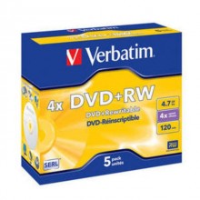 Диск DVD+RW Verbatim 4.7 Gb, 4x, Jewel Case (5), (5/100) арт.:43229