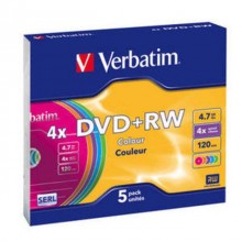 Диск DVD+RW Verbatim 4.7 Gb, 4x, Slim Case (5), Color (5/100) арт.:43297