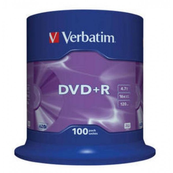 Диск DVD+R Verbatim 4.7 Gb, 16x, Cake Box (100), (100/400) арт.:43551