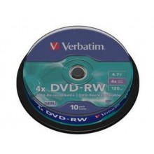 Диск DVD-RW Verbatim 4.7 Gb, 4x, Cake Box (10), (10/200) арт.:43552
