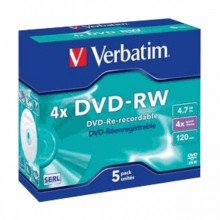 Диск DVD-RW Verbatim 4.7 Gb, 4x, Jewel Case (5), (5/100) арт.:43285