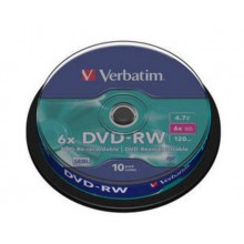 Диск DVD-RW Verbatim 4.7 Gb, 6x, Cake Box (10), (10/200). арт.:43585