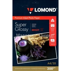Фотобумага LOMOND суперглянцевая ярко-белая (Super Glossy Bright) микропористая, 200/A4/20л. арт.:1101112