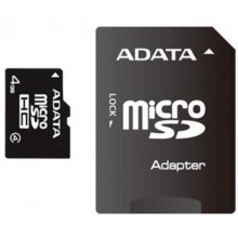 Флеш карта microSD 4GB A-DATA microSDHC Class 4 (SD адаптер) арт.:AUSDH4GCL4-RA1