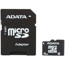 Флеш карта microSD 4GB A-DATA microSDHC Class 6 (SD адаптер) арт.:AUSDH4GCL6-RA1