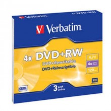 Диск DVD+RW Verbatim 4.7 Gb, 4x, Slim Case (3), (3/30) арт.:43636
