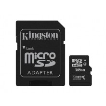 Kingston Technology Флеш карта microSD 32GB Kingston microSDHC Class 4 (SD адаптер) арт.:SDC4/32GB